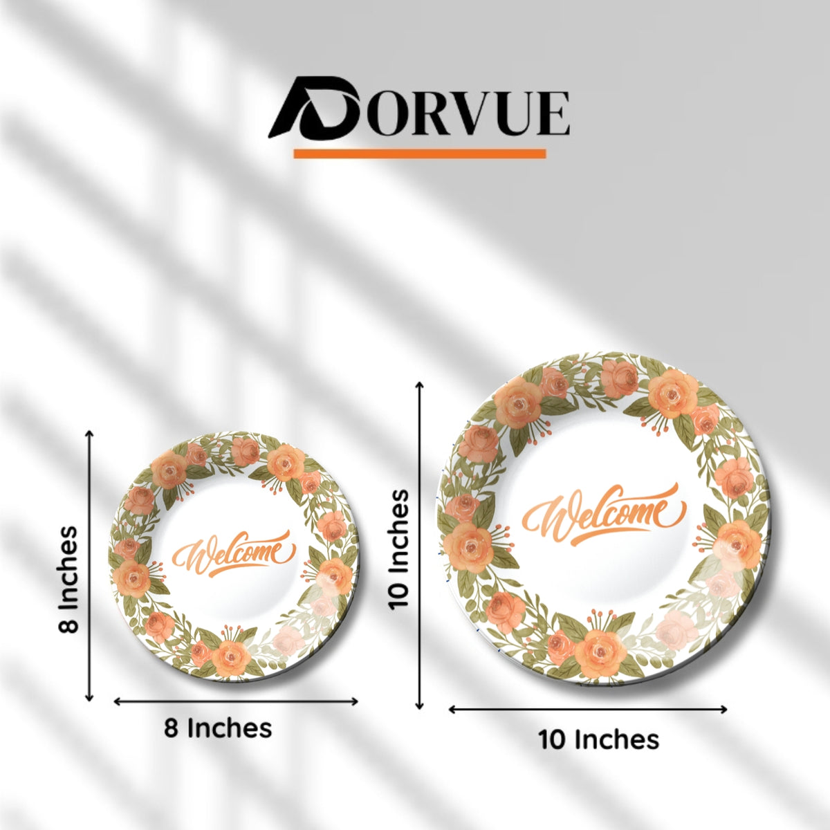 Welcome  With Orange Flowers Ceramic Wall Plate Home Décor
