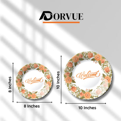 Welcome  With Orange Flowers Ceramic Wall Plate Home Décor