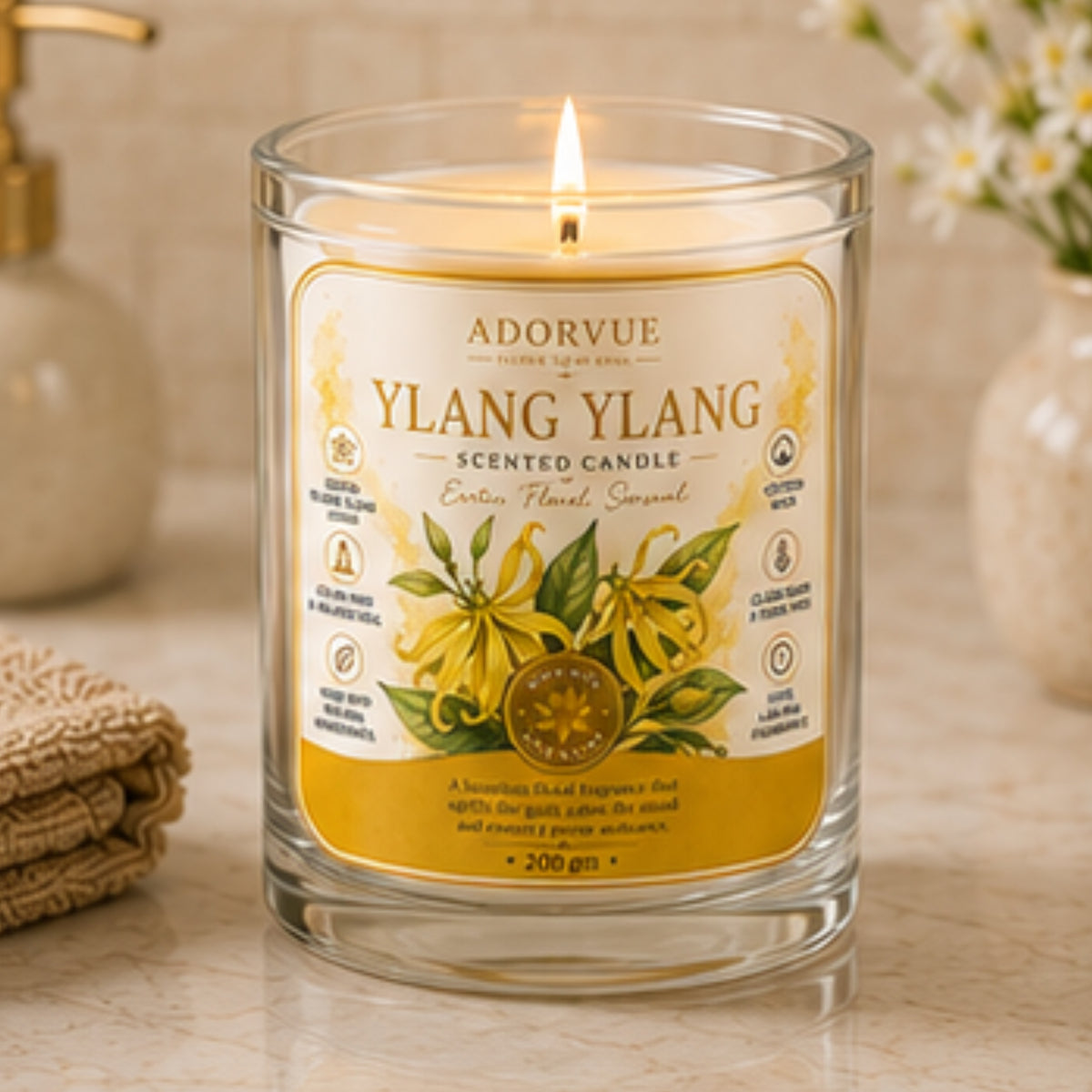 Ylang Ylang Scented Candle for Home Décor & Gifting | Natural Soy Wax Aromatherapy Candle