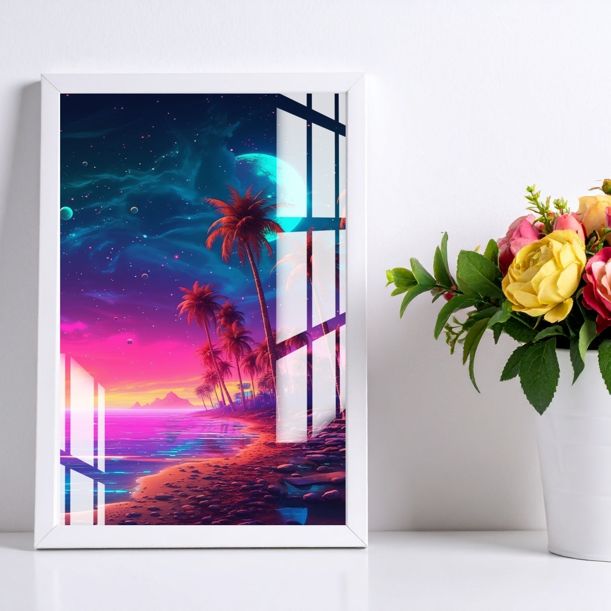 Neon Midnight Paradise Metal Print With or Without Frame Wall Art