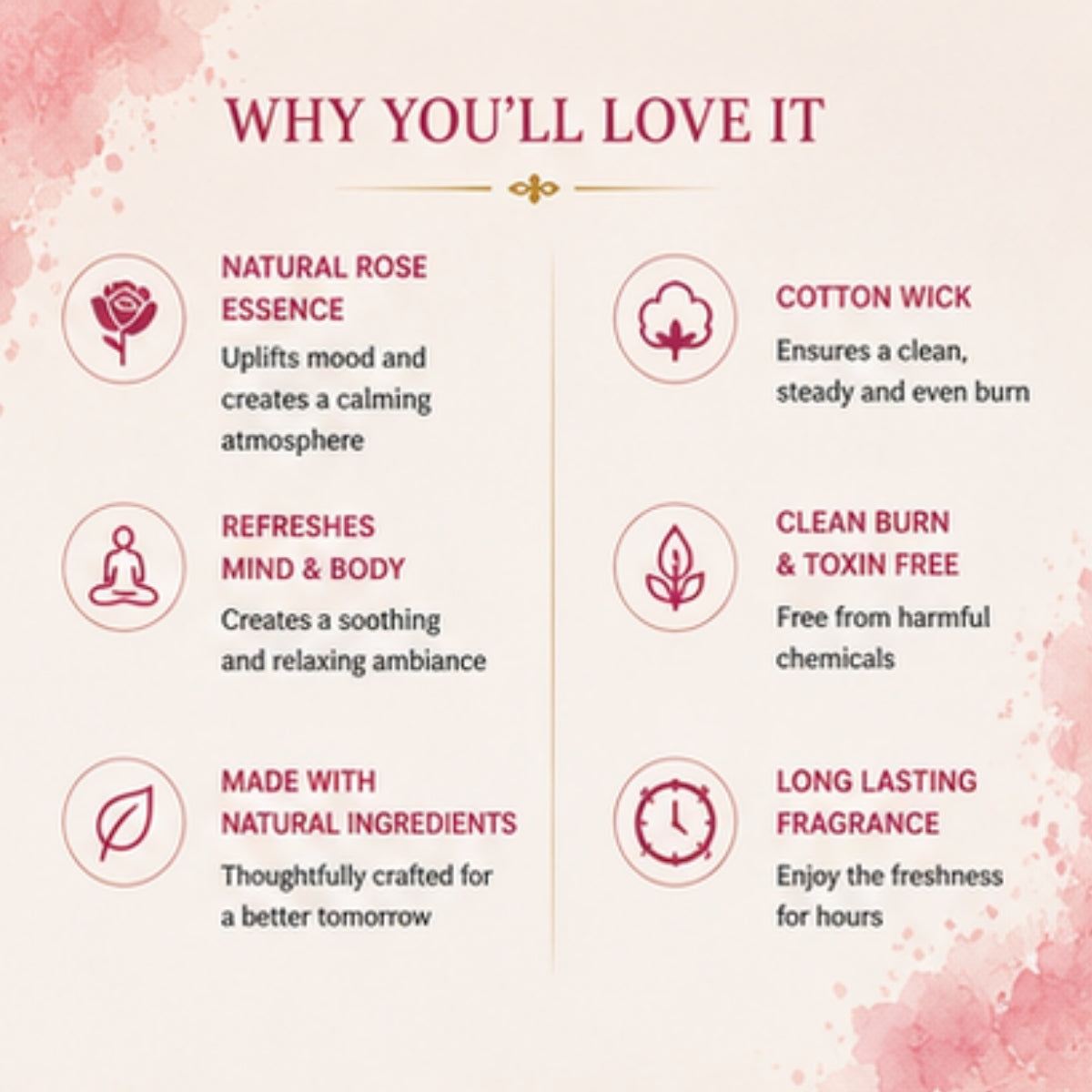 Rose Scented Candle for Home Decor & Gifting | Natural Soy Wax Aromatherapy Candle