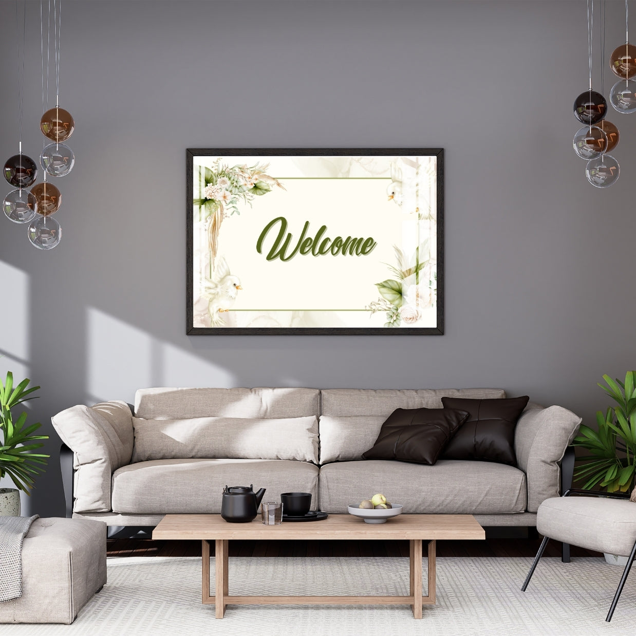 Elegant Welcome Greens Metal Print With or Without Frame Wall Art
