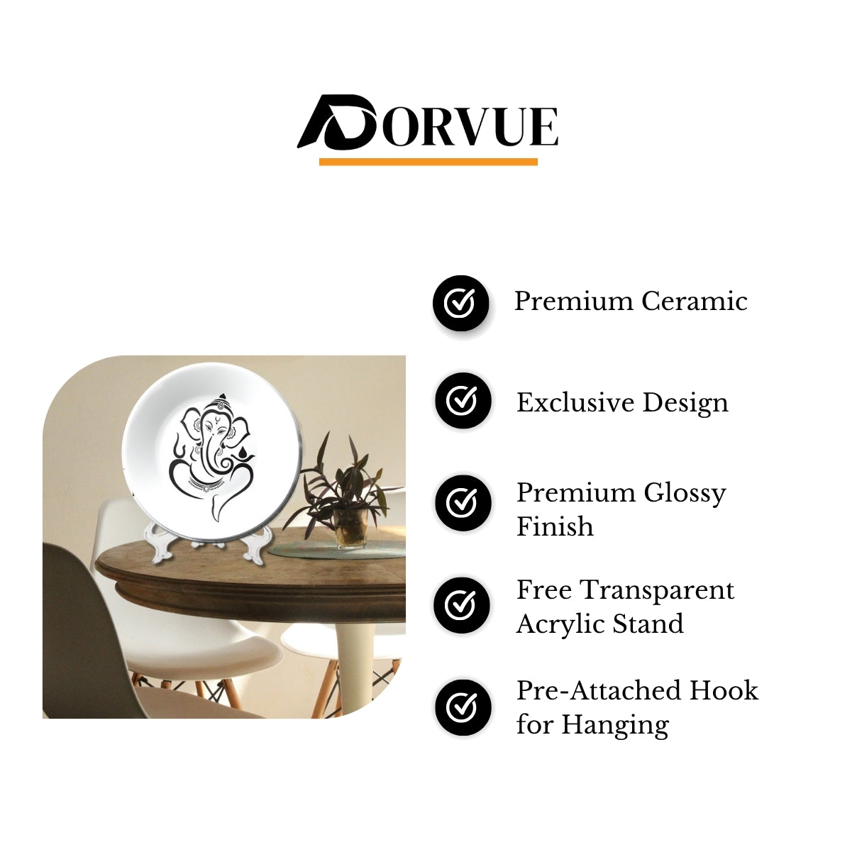 Ganesha Black and White Minimalist Decorative Wall Plate