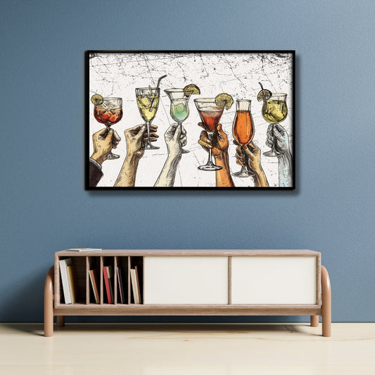 Cheers to Life Canvas Painting Framed Wall Art