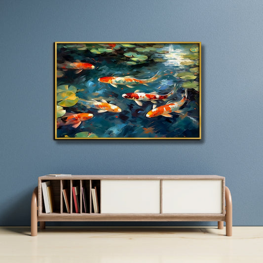 Tranquil Currents Koi Fish Canvas Painting Framed Wall Art