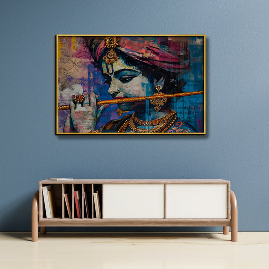 Divine Harmony Lord Krishna Canvas Painting Framed Wall Art