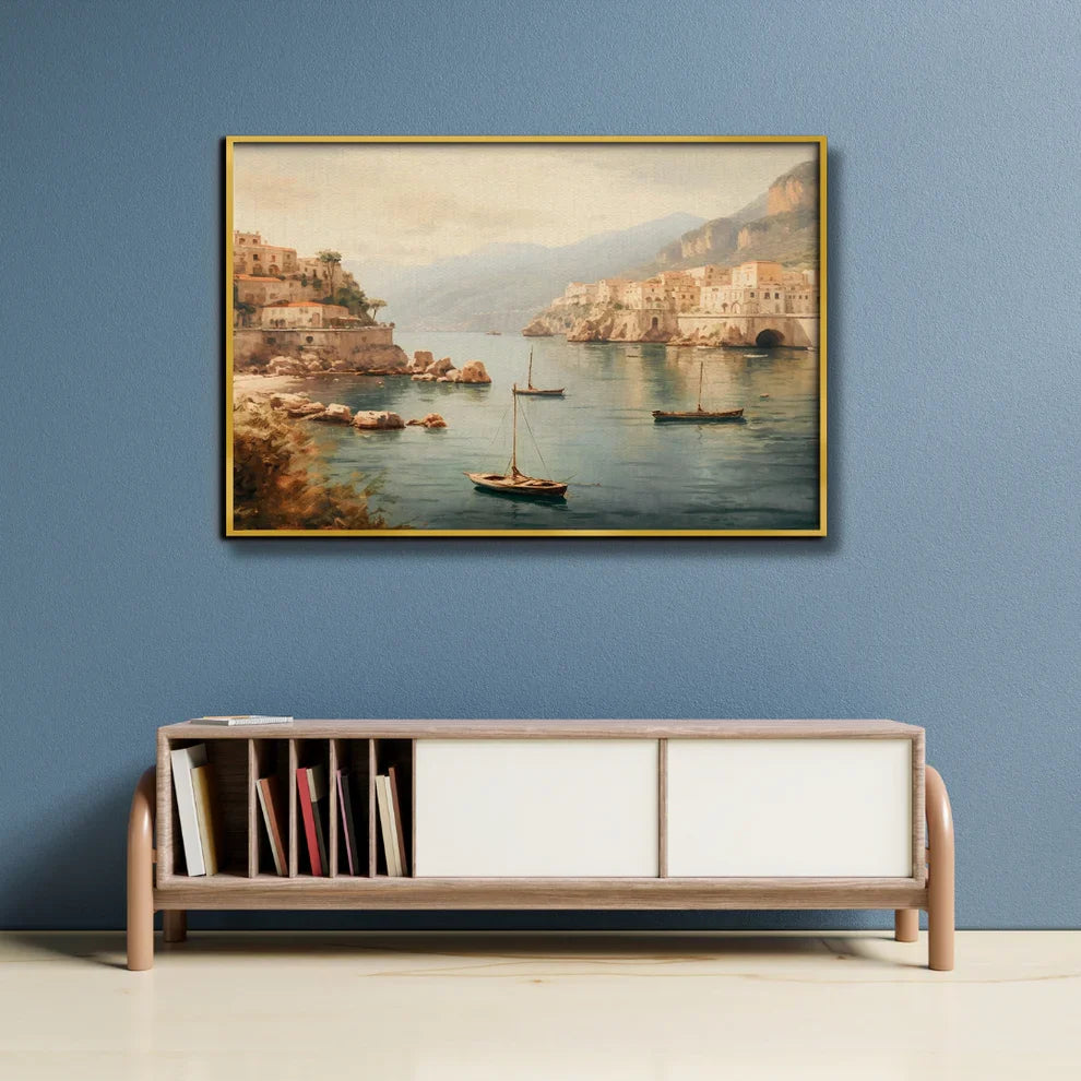 Coastal Serenity Canvas Painting Framed Wall Art