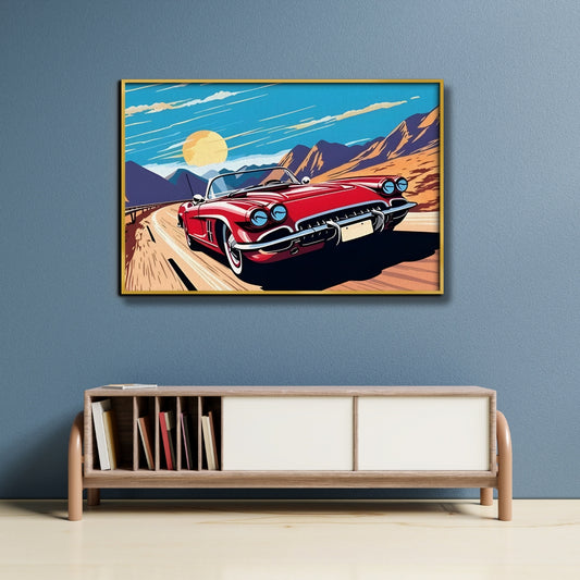 Retro Drive Canvas Painting Framed Wall Art