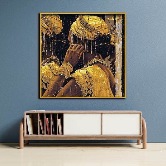 Golden Reflection Canvas Painting Framed Wall Art