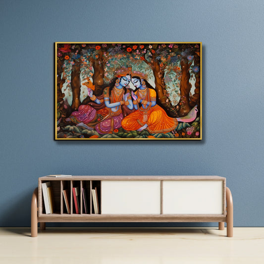 Divine Romance Radha and Krishna Canvas Painting Framed Wall Art
