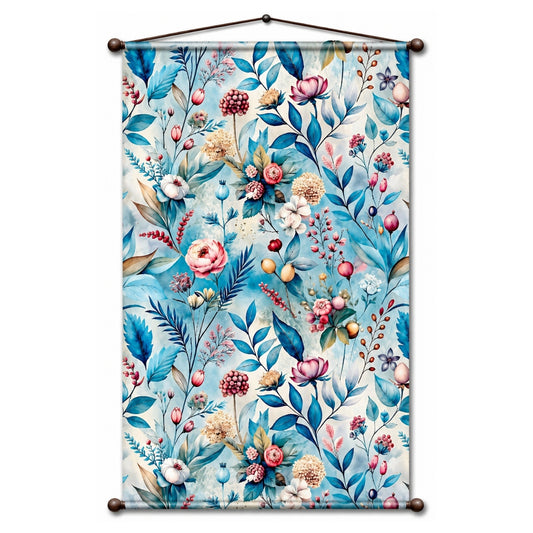 Floral Tapestry Wall Hanging for Living Room & Bedroom | Pastel Botanical Wall Decor with Blue Leaves & Bloom Design | Aesthetic Fabric Tapestry for Home, Office & Boho Decor 20x30 Inch