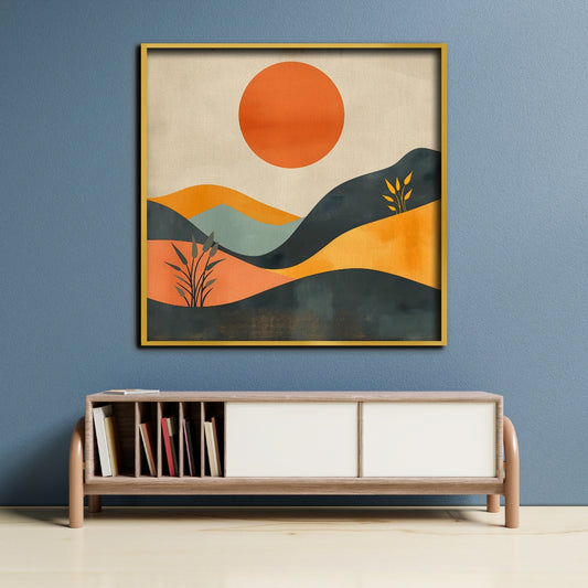 Sunset Mirage Abstract Landscape Canvas Painting Framed Wall Art