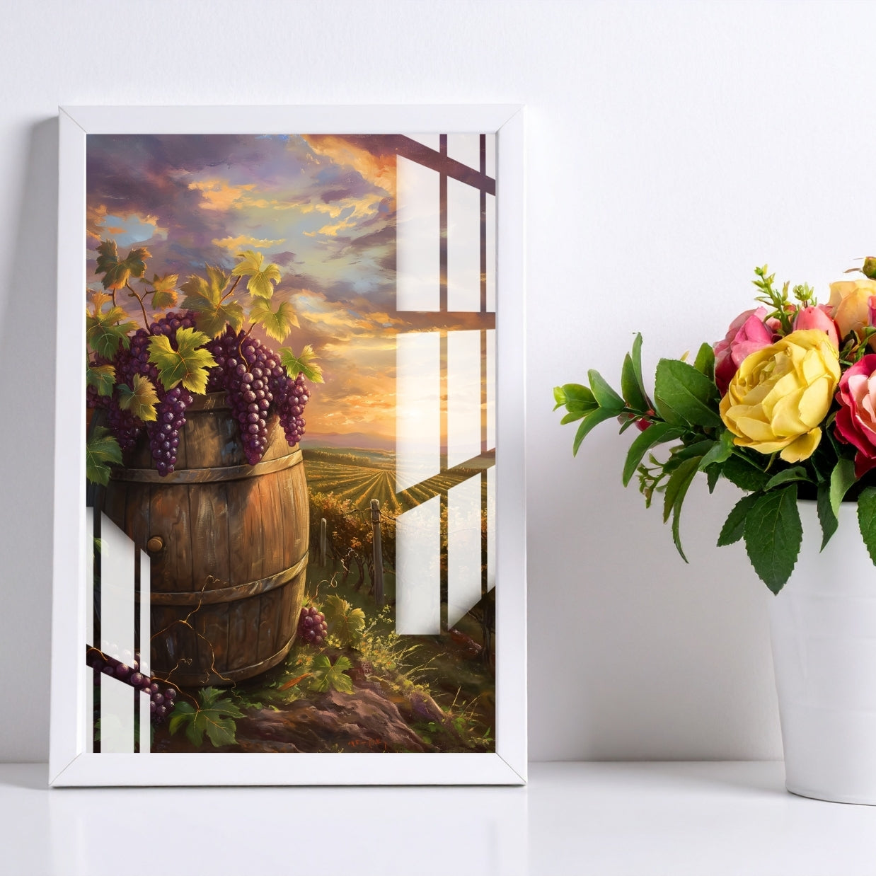 Sunset Vineyard Countryside Metal Print With or Without Frame Wall Art