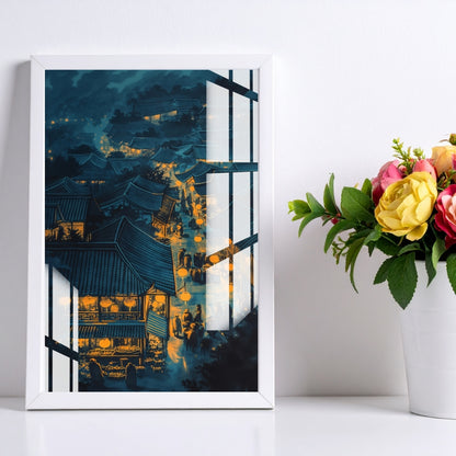 Lanterns of the Night Village Metal Print With or Without Frame Wall Art