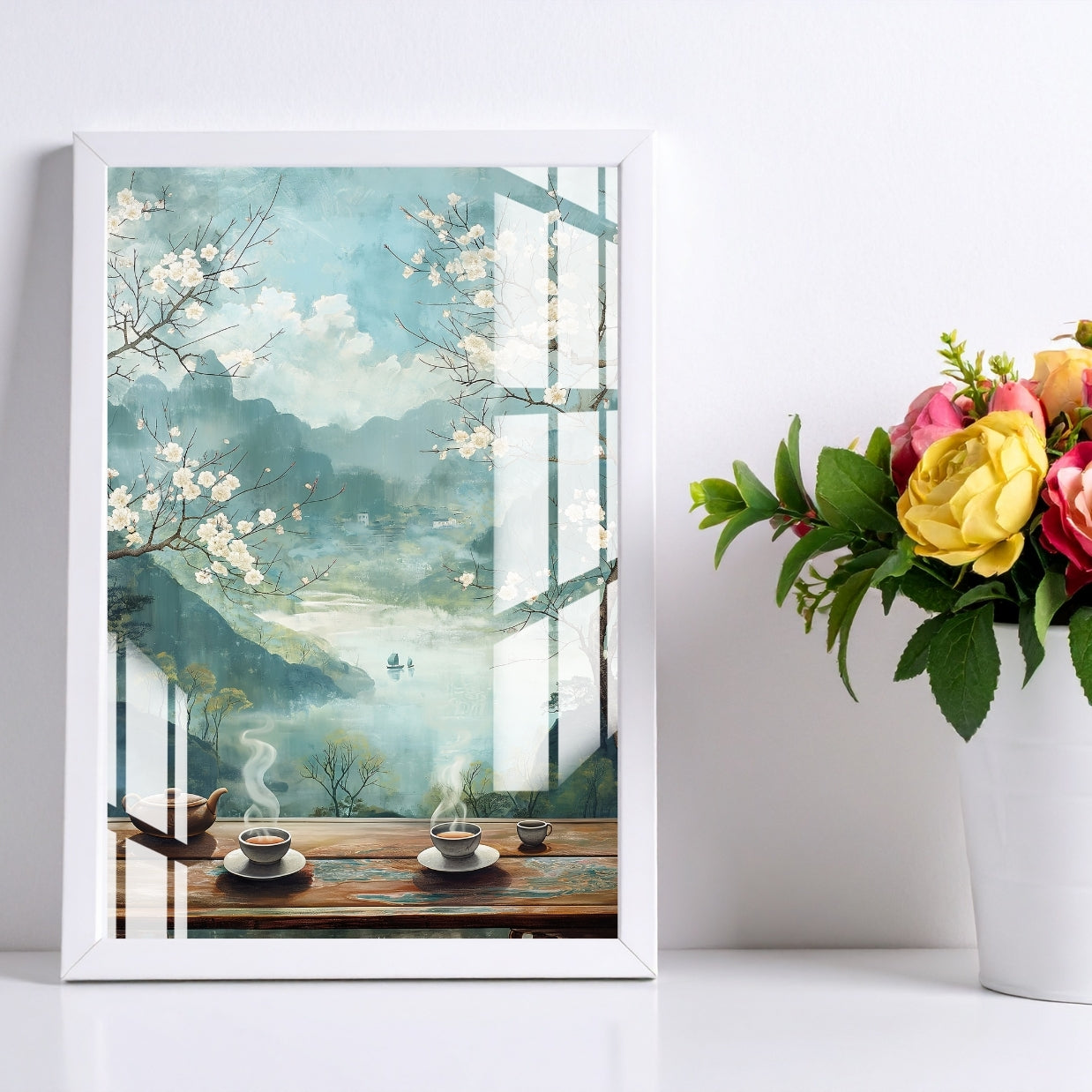 Tea by the Mountains Metal Print With or Without Frame Wall Art