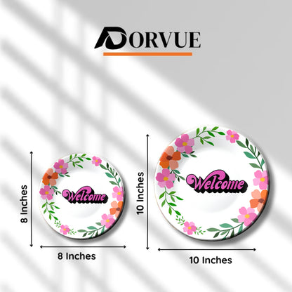 Welcome Quote With Colourful Flowers Ceramic Wall Plate Home Décor