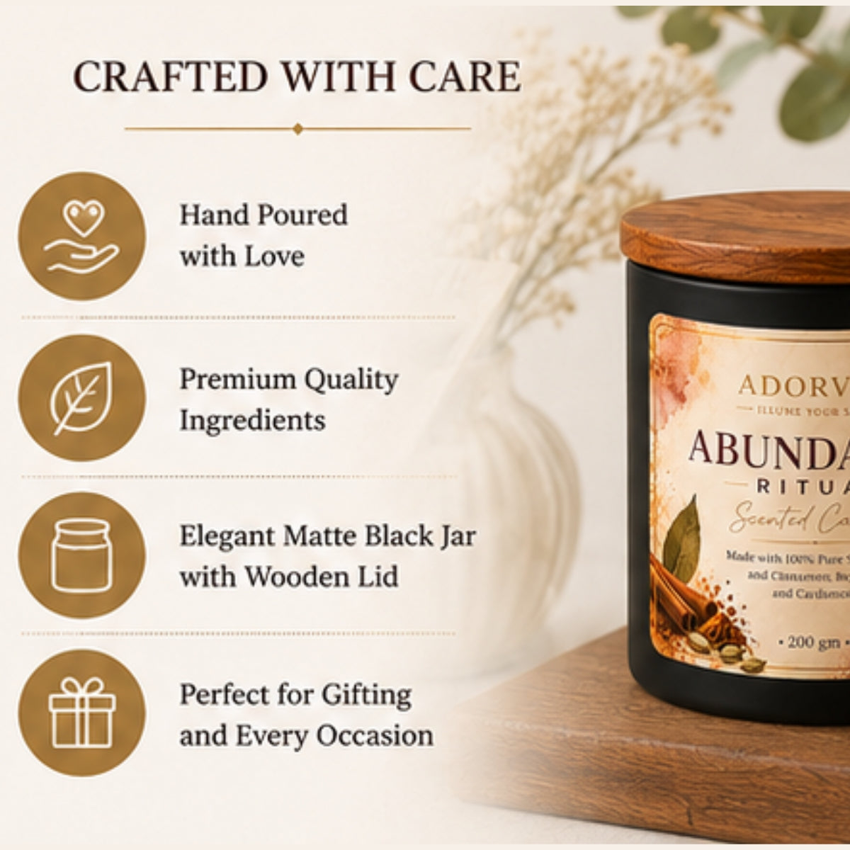 Abundance Ritual Scented Candle for Home Fragrance | Cinnamon, Bay Leaf & Cardamom Soy Wax Candle
