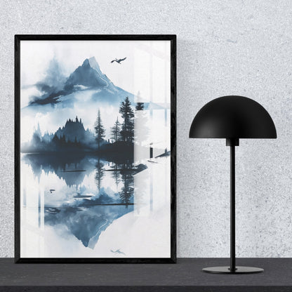 Still Waters, Silent Peaks Metal Print With or Without Frame Wall Art