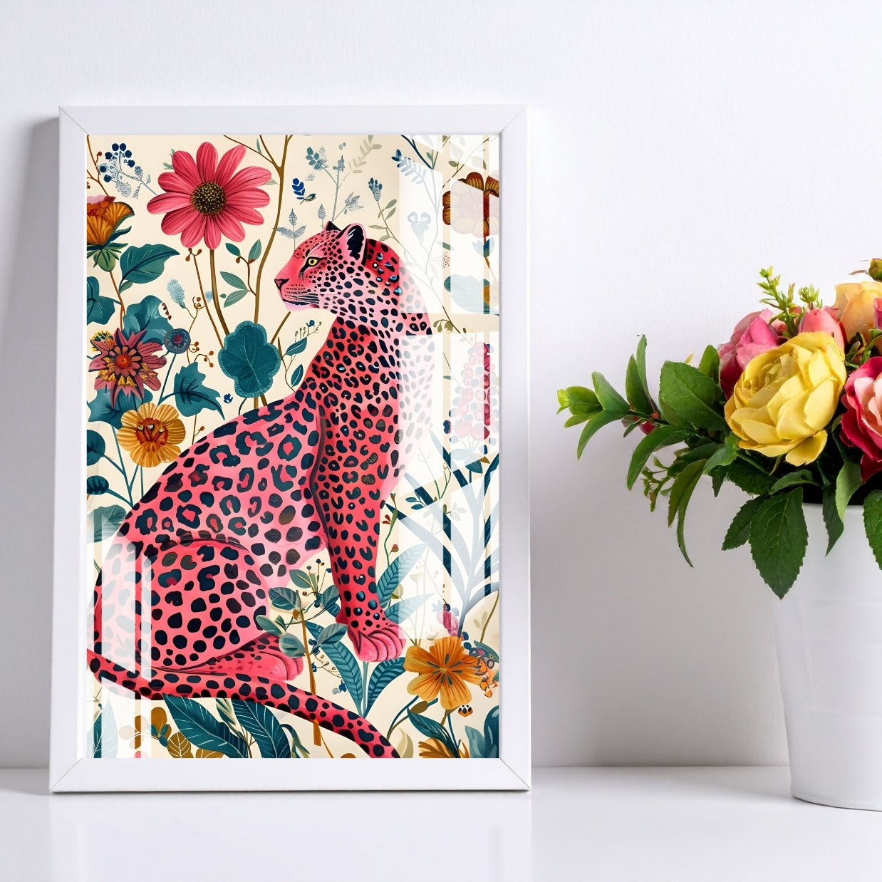 Blossom Leopard Metal Print With or Without Frame Wall Art