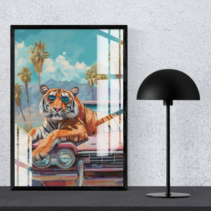 Tiger on the Road Metal Print With or Without Frame Wall Art