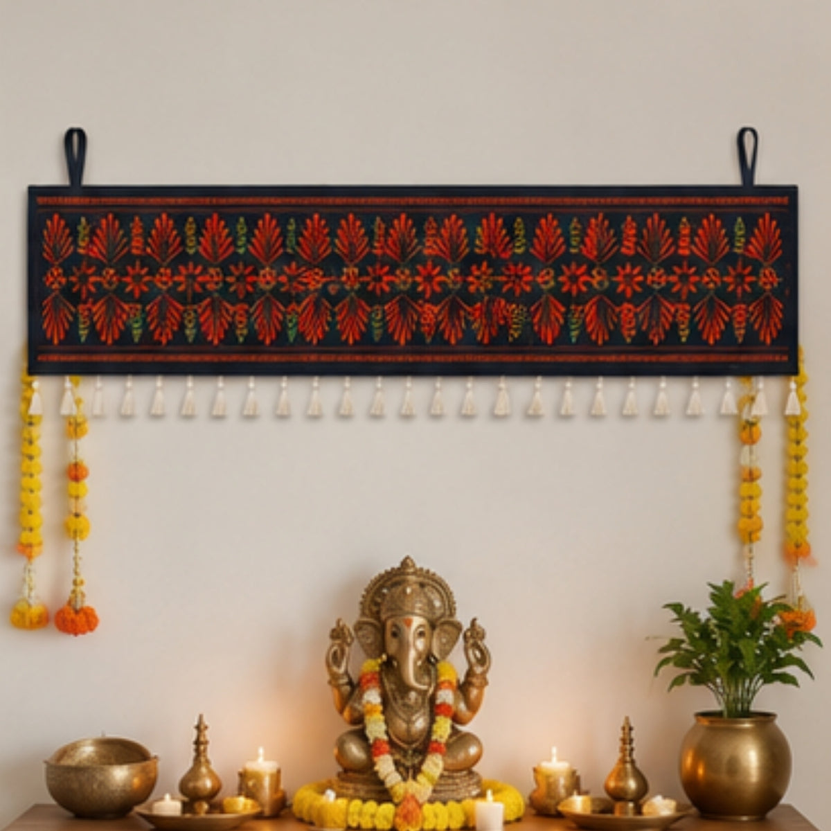 Traditional Floral Border  Toran for Main Door Entrance, Pooja Mandir & Housewarming Gift
