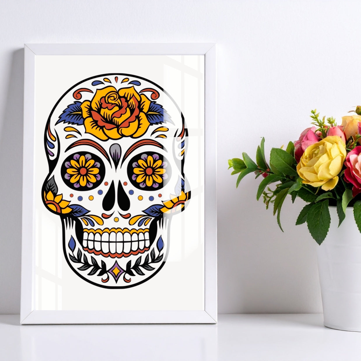 Floral Skull Fiesta Metal Print With or Without Frame Wall Art