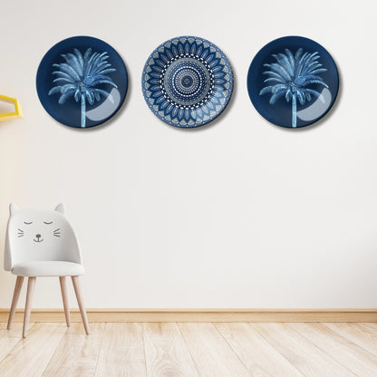 Set of 3 Tropical Mandala Indigo Oasis Home Décor Wall Plates