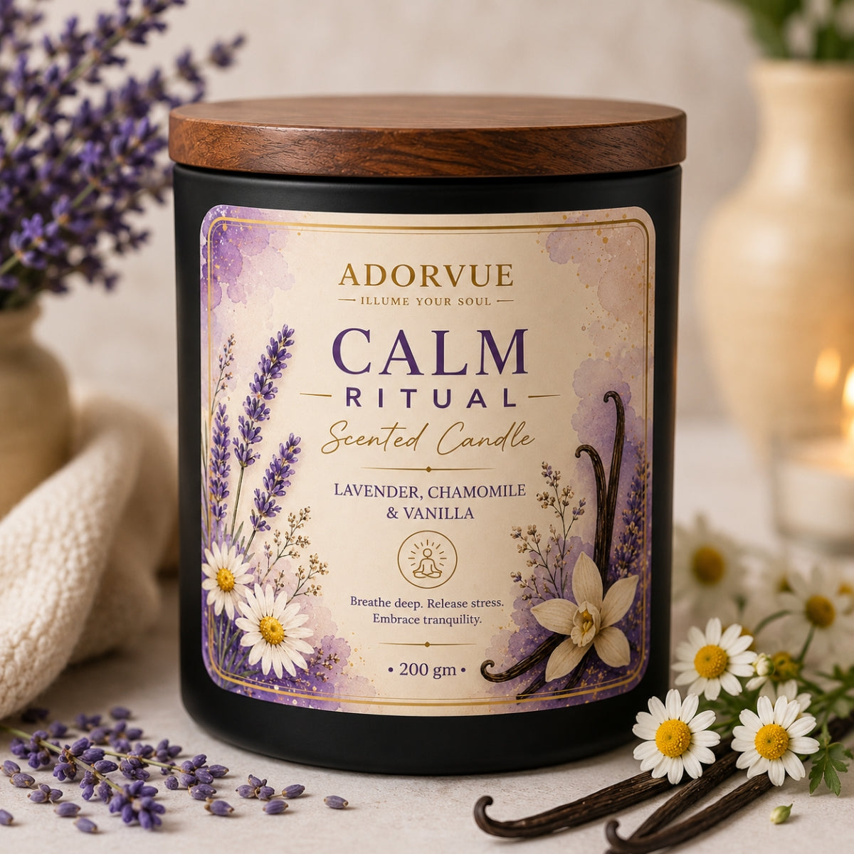 Calm Ritual Scented Candle for Home Fragrance | Lavender, Chamomile & Vanilla Aroma Candle