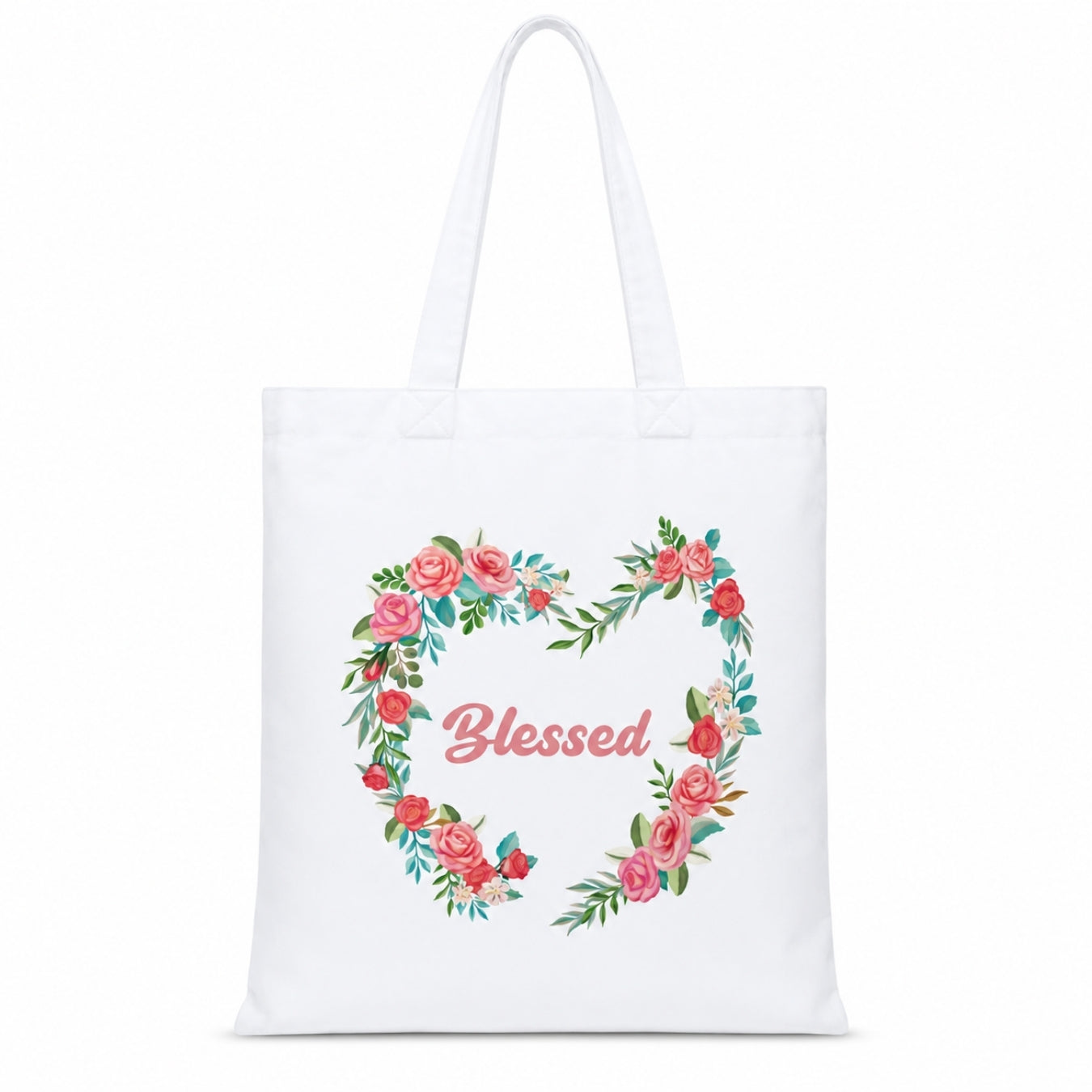 Premium Reusable Blessed Quote Floral Tote Bag Stylish Eco-Friendly Cotton Handbags, Canvas Bags for College, Shopping, Office, Travel, Grocery Runs, Beach Day and Casual Outing