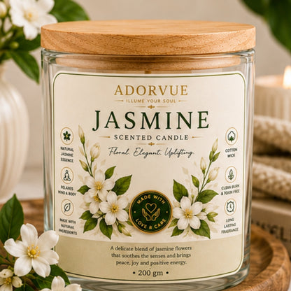 Jasmine Scented Candle for Home Decor & Bedroom | 100% Soy Wax Candle with Natural Jasmine Oil