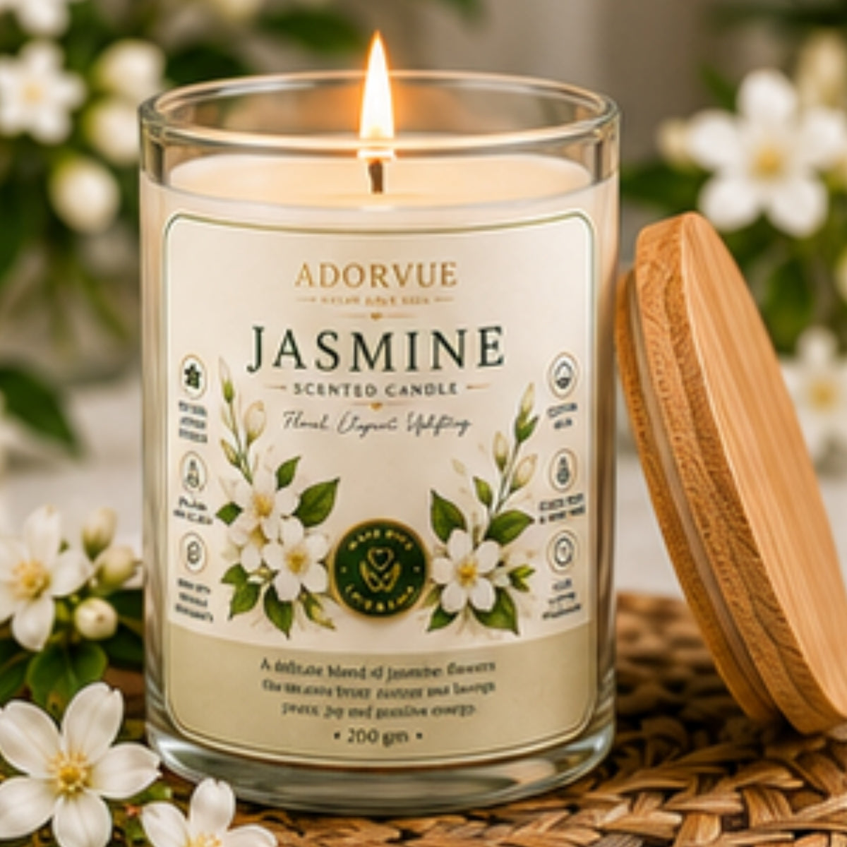 Jasmine Scented Candle for Home Decor & Bedroom | 100% Soy Wax Candle with Natural Jasmine Oil