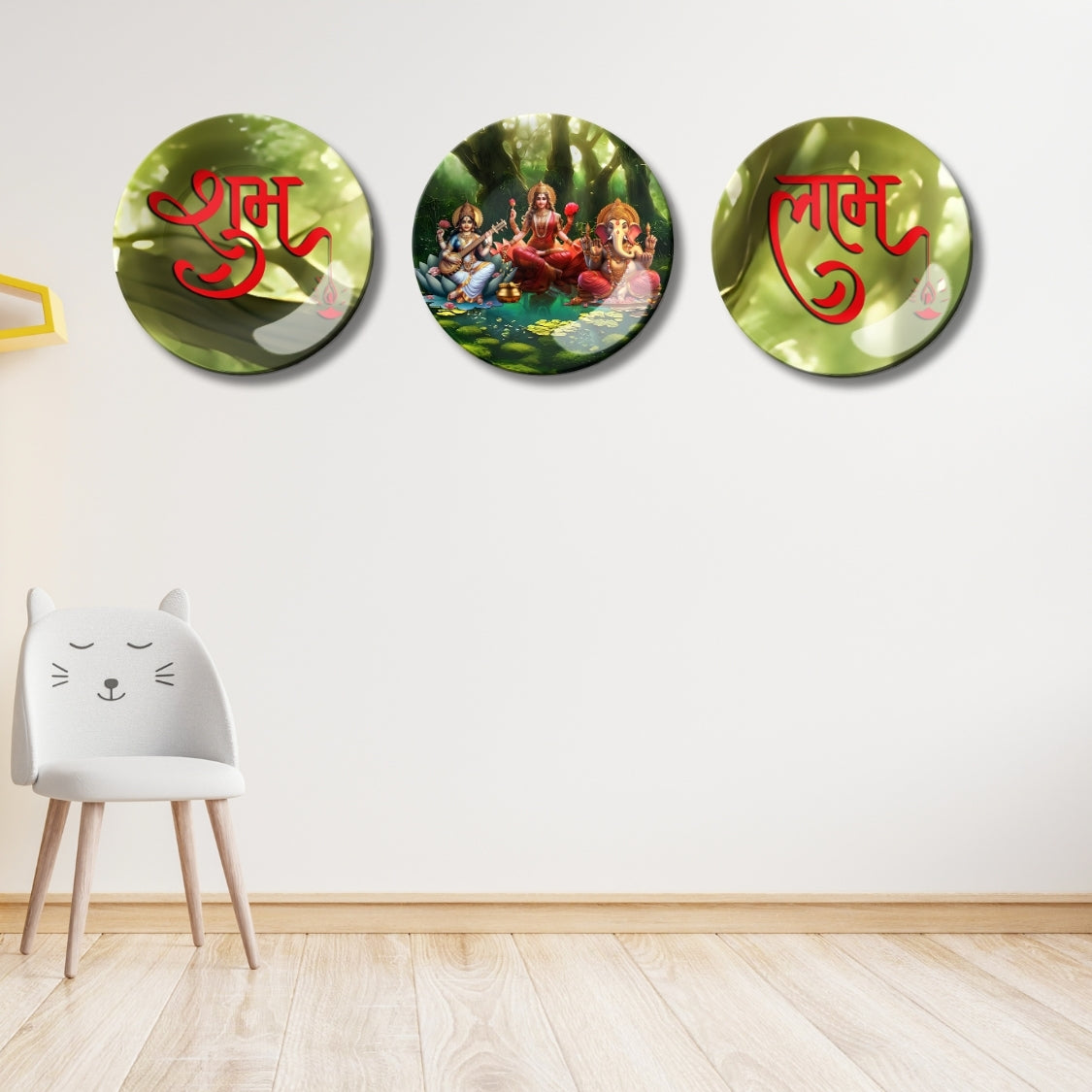 Set of 3 Divine Blessings Ganesha , Maa Lakshmi, & Saraswati Home Décor Wall Plates