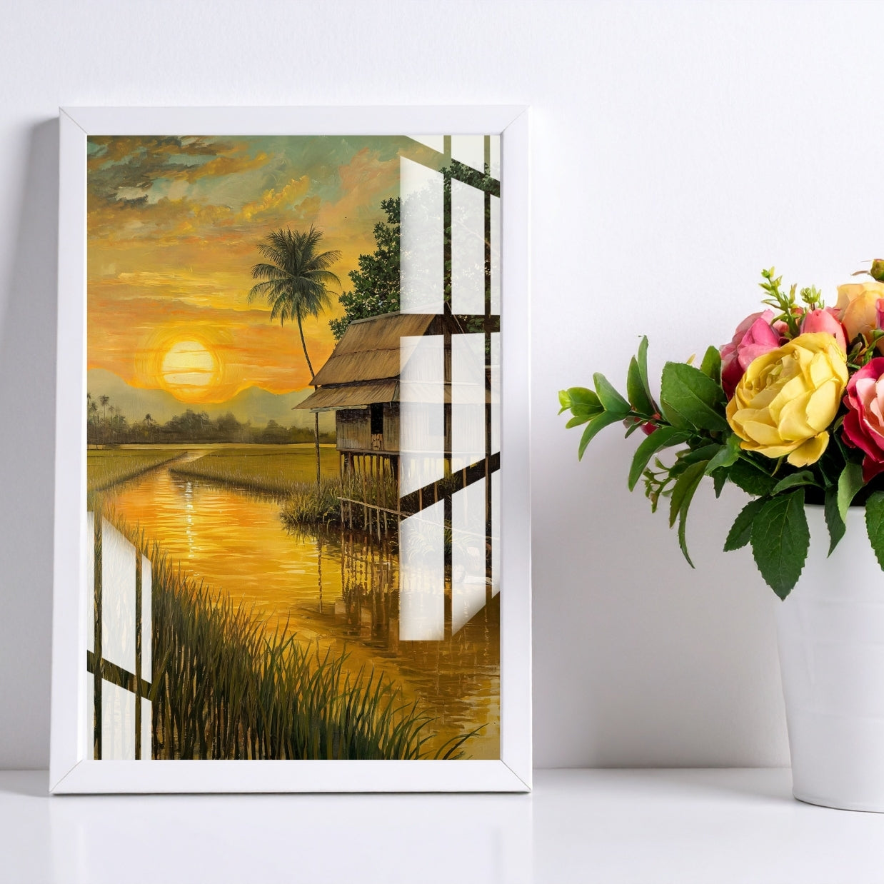 Golden Backwater Sunset Metal Print With or Without Frame Wall Art