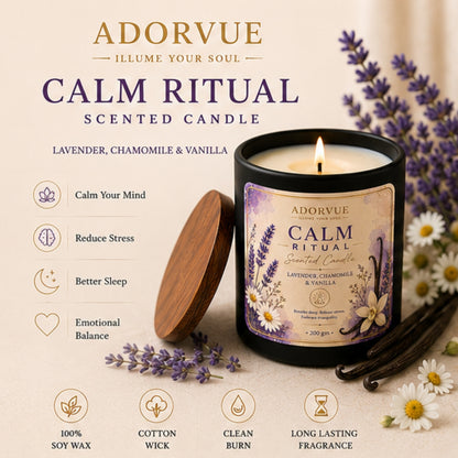 Calm Ritual Scented Candle for Home Fragrance | Lavender, Chamomile & Vanilla Aroma Candle