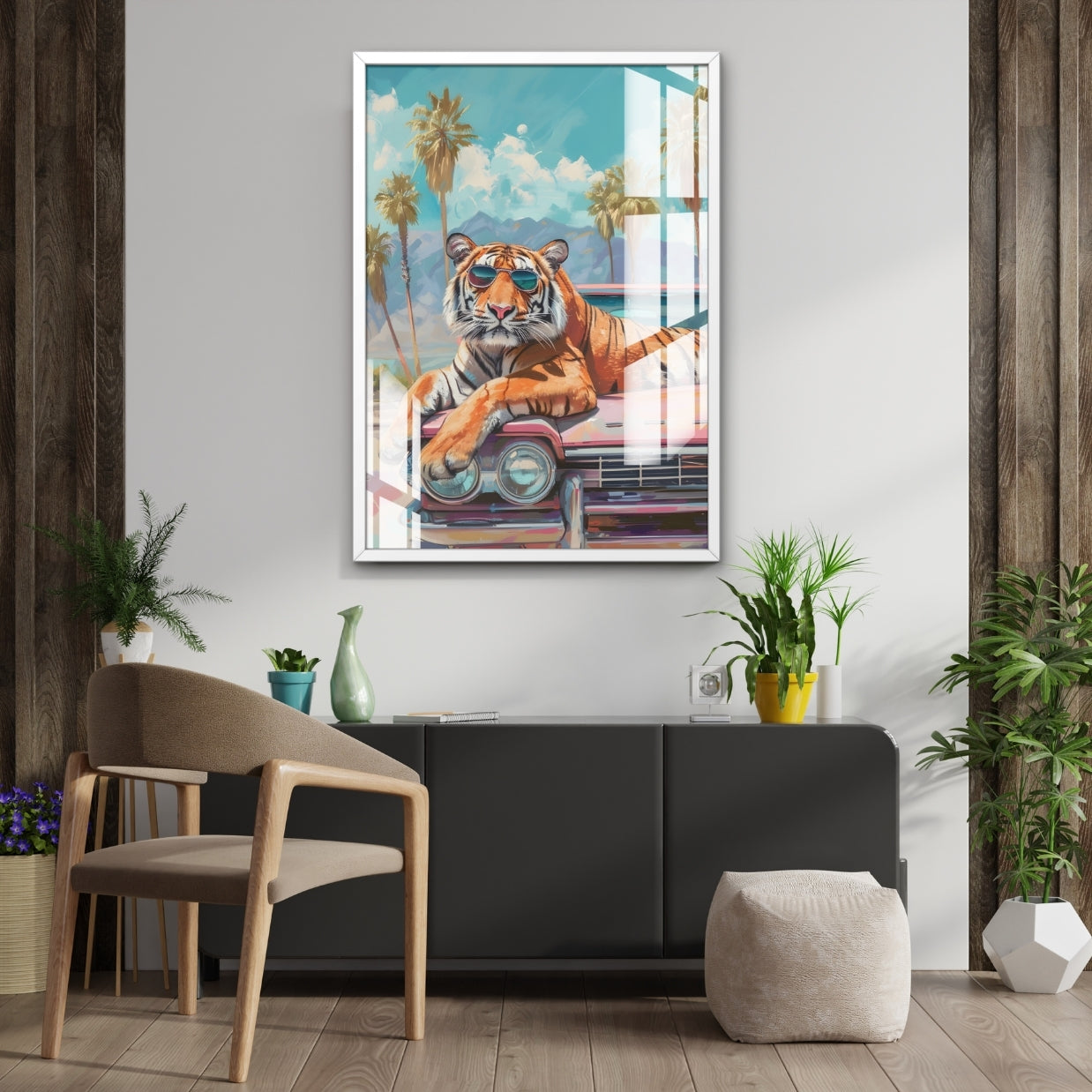 Tiger on the Road Metal Print With or Without Frame Wall Art