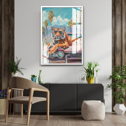 Tiger on the Road Metal Print With or Without Frame Wall Art