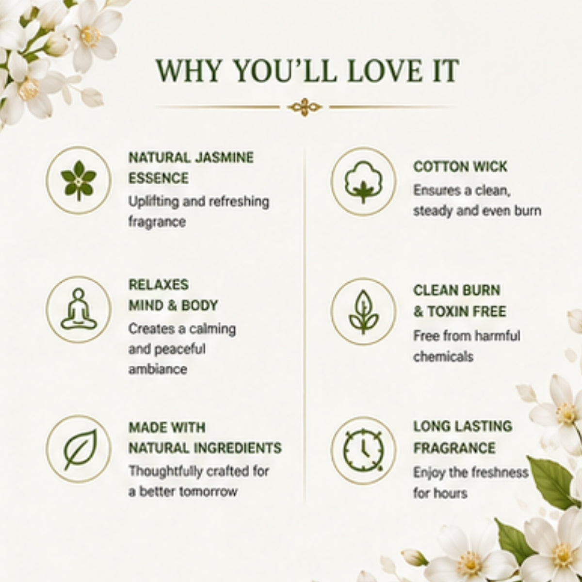 Jasmine Scented Candle for Home Decor & Bedroom | 100% Soy Wax Candle with Natural Jasmine Oil