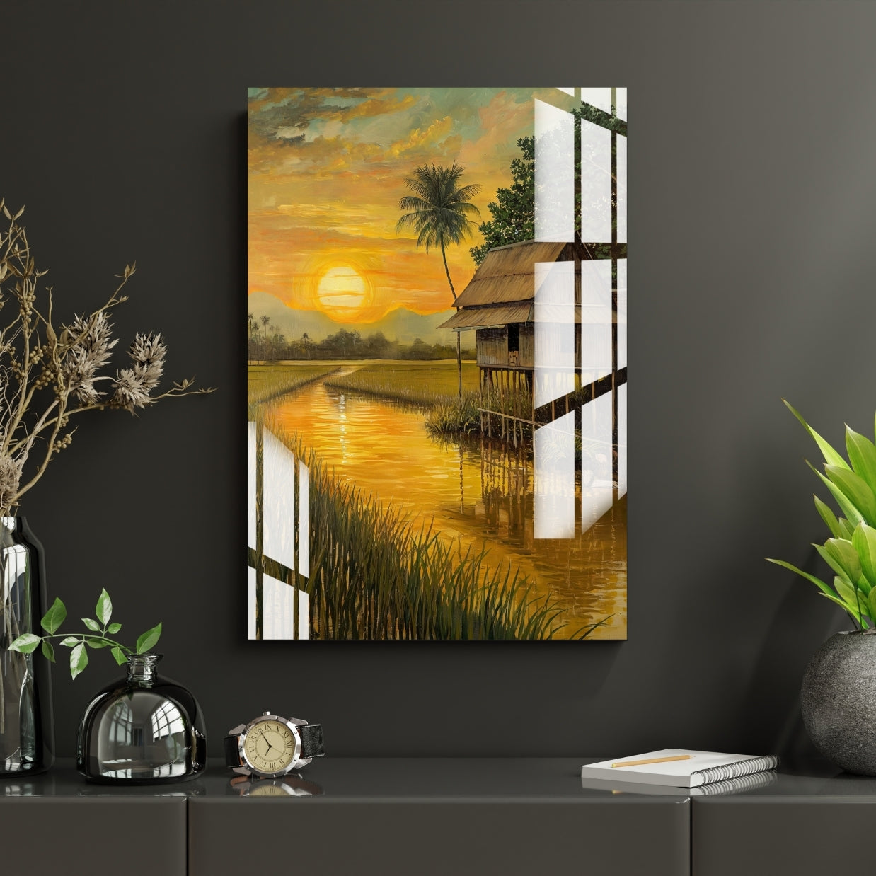 Golden Backwater Sunset Metal Print With or Without Frame Wall Art