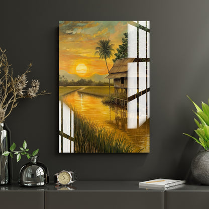Golden Backwater Sunset Metal Print With or Without Frame Wall Art