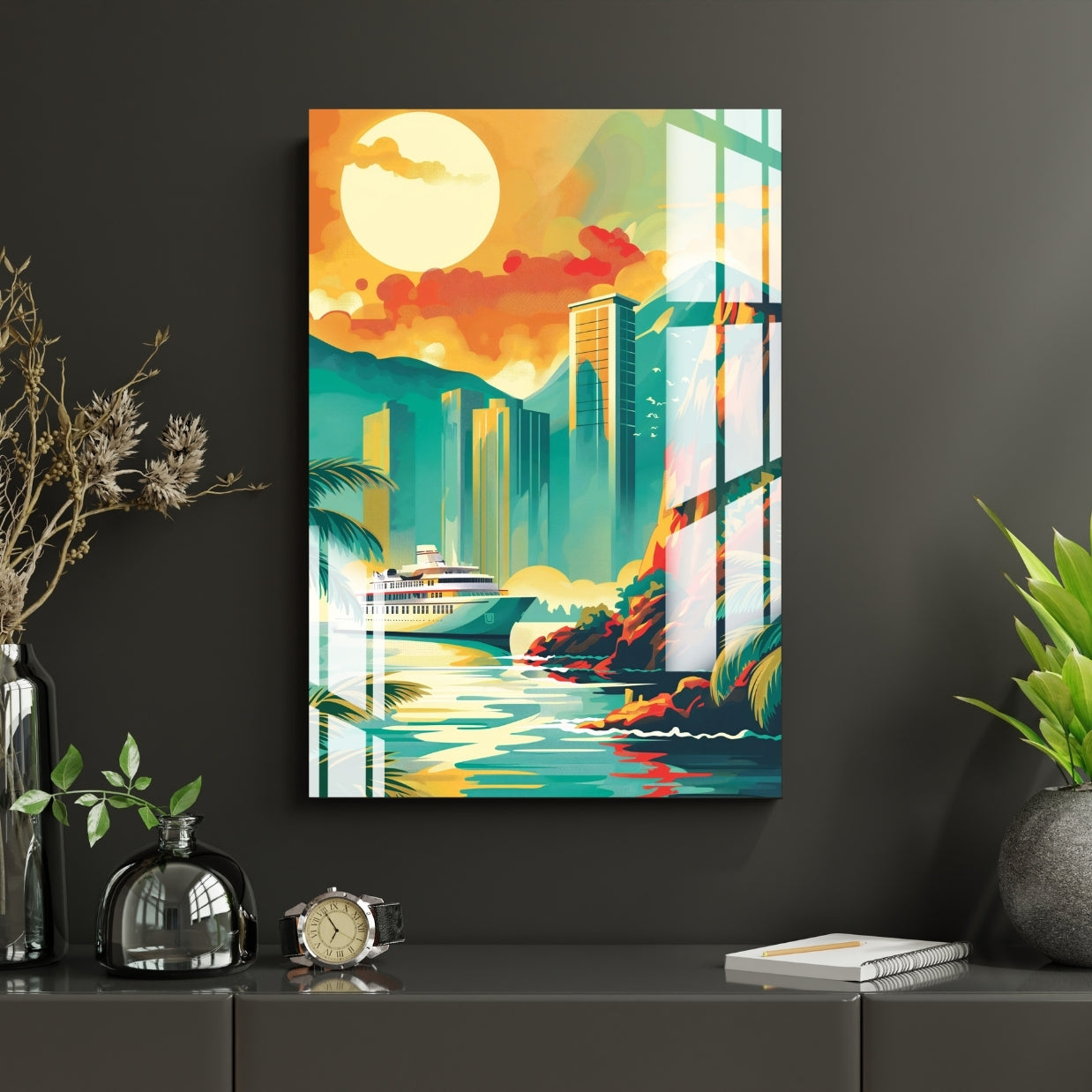 Neon Coastline City Metal Print With or Without Frame Wall Art
