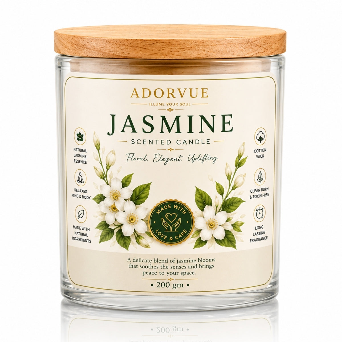 Jasmine Scented Candle for Home Decor & Bedroom | 100% Soy Wax Candle with Natural Jasmine Oil