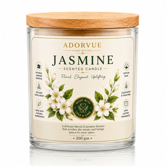 Jasmine Scented Candle for Home Decor & Bedroom | 100% Soy Wax Candle with Natural Jasmine Oil