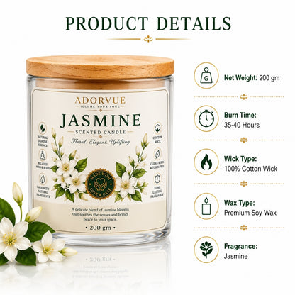 Jasmine Scented Candle for Home Decor & Bedroom | 100% Soy Wax Candle with Natural Jasmine Oil