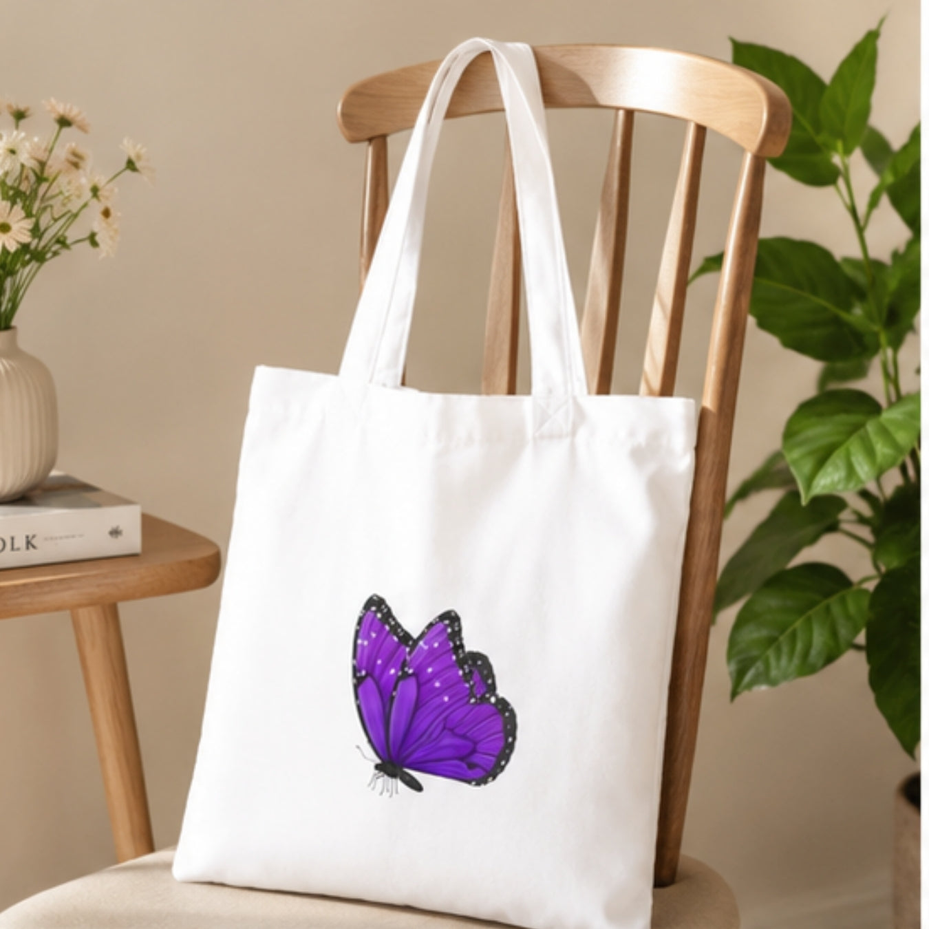 Butterfly Premium Reusable Tote Bag Stylish Eco-Friendly Cotton Handbags, Canvas Bags for College, Shopping, Office, Travel, Grocery Runs, Beach Day and Casual Outing
