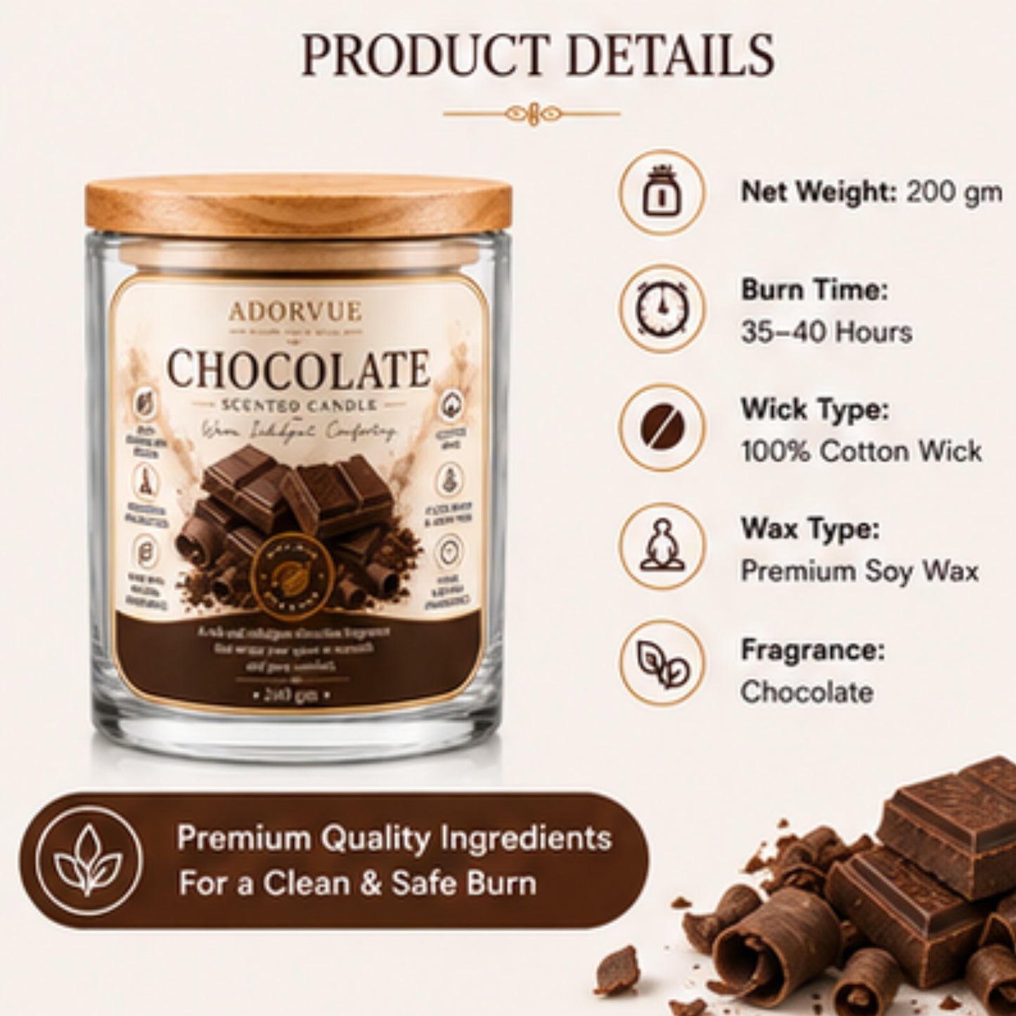 Chocolate Scented Candle for Home Décor & Gifting | Natural Soy Wax Aromatherapy Candle