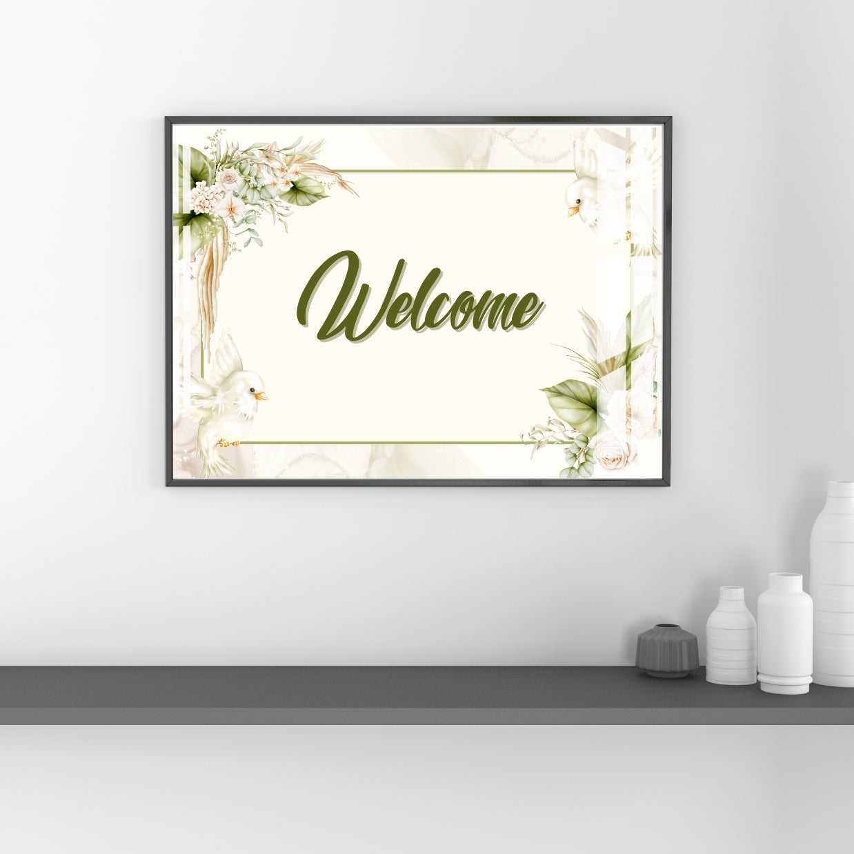 Elegant Welcome Greens Metal Print With or Without Frame Wall Art
