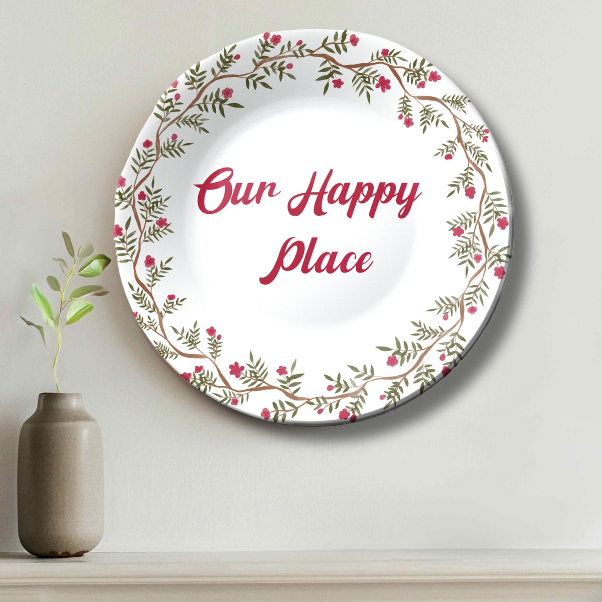 Our Happy Place Positive Quote Ceramic Wall Plate Home Décor