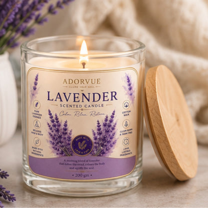 Lavender Scented Candle for Home Decor & Bedroom | 100% Soy Wax Aromatherapy Candle