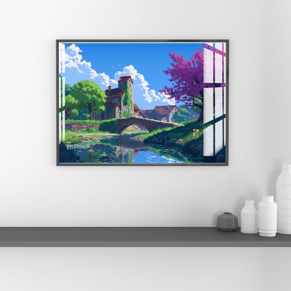 Blossom Bridge Metal Print With or Without Frame Wall Art