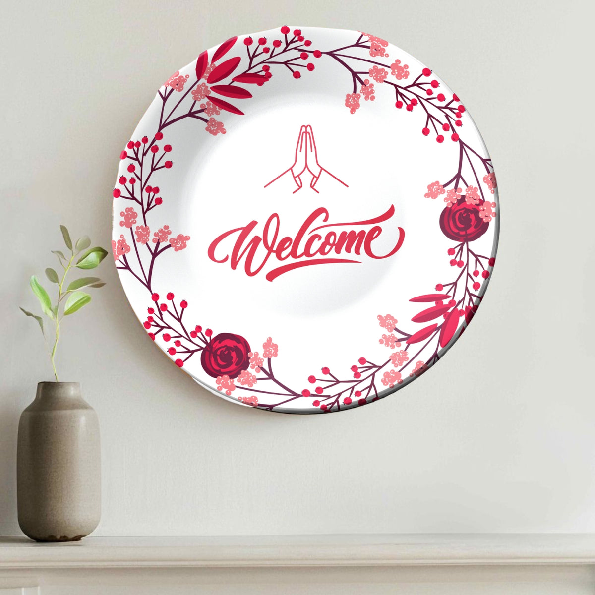 Welcome  With Flowers Ceramic Wall Plate Home Décor